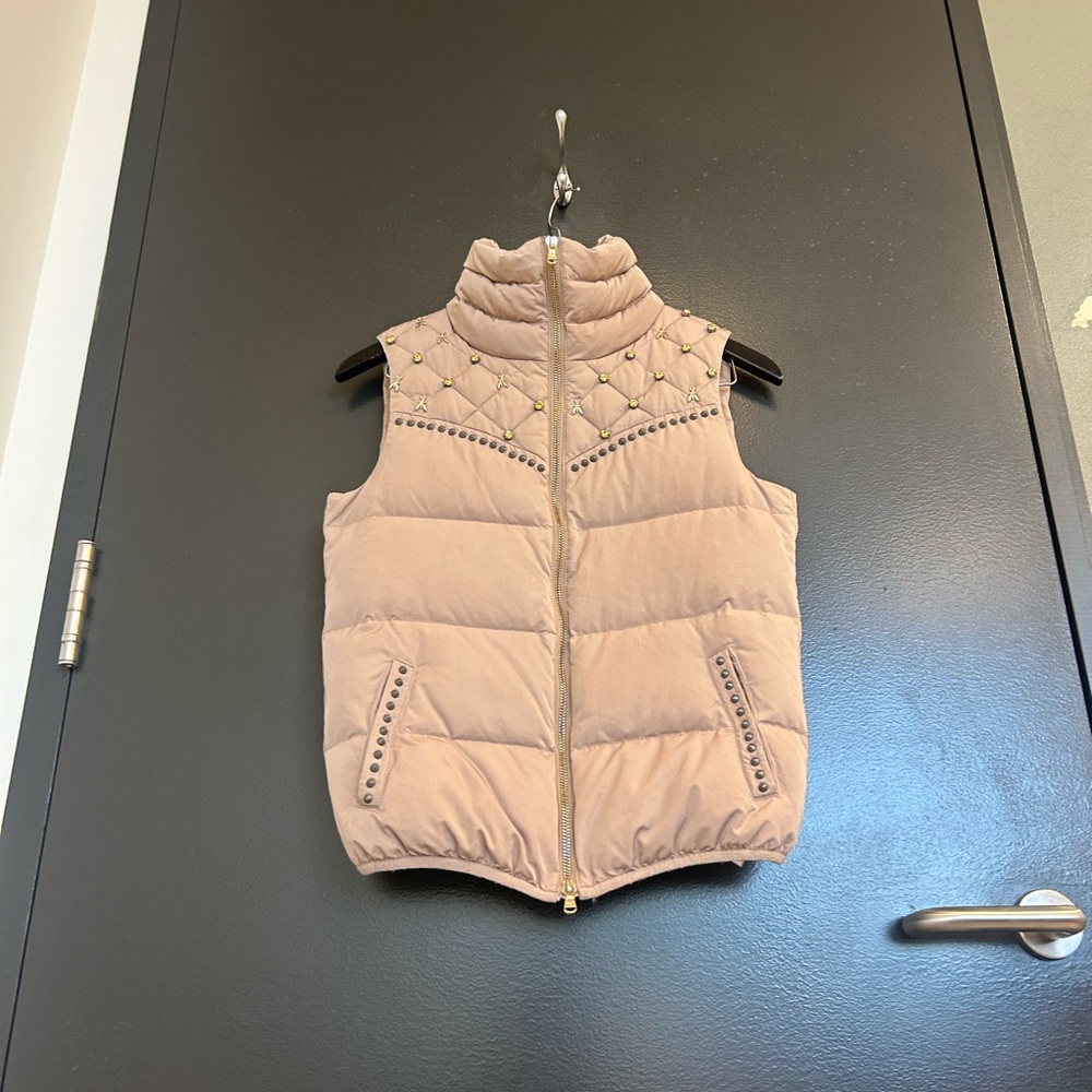 Patrizia Pepe size 40 (sz 6) soft pink Duck Down Vest with Studded BEE/Jewels - Picture 6 of 14